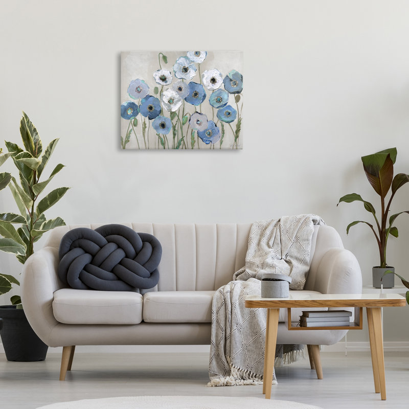Art mural rond avec coquelicots bleus par Sally Swatland bp-684_CN, H 24 po x l 30 po