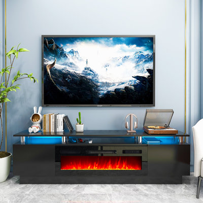 Kazimieras 70"" TV Stand for TVs up to 80"" with Electric Fireplace, Media Console with 12 LED Color -  Ivy Bronx, 055CB18802244BBEA2750BD4FBB44BA6