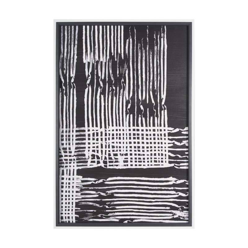 «Woven Lines Tan a Hand», reproduction d'art encadrée texturée, Lignes tissées I, H 62,8 po x l 42,8 po, Blanc