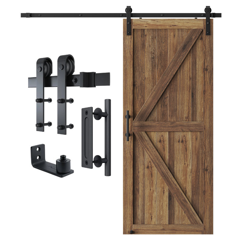 Sliding Standard Single Barn Door Hardware Kit with Handle and Floor Guide, 132 in.