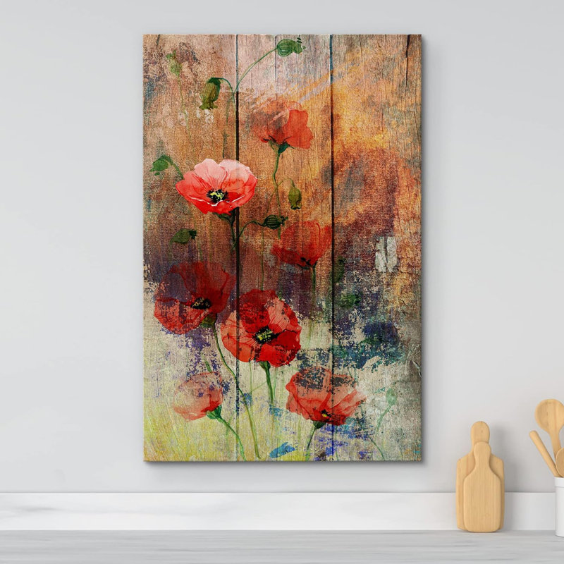 " Grunge Red Poppy Flowers "