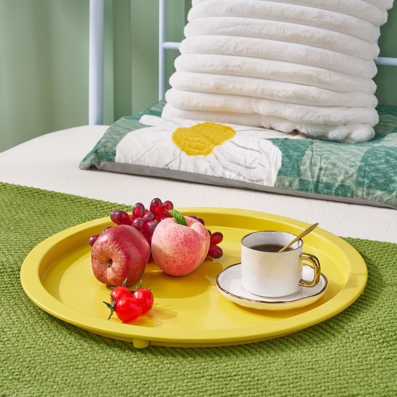 Ensemble de tables de bout Jarrion avec plateau à sac de rangement et pieds pliables en X, Jaune