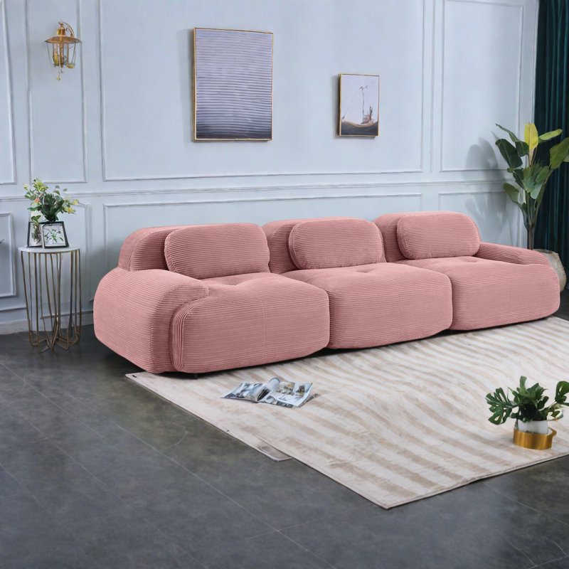 Canapés modulaires modernes en velours côtelé rose pour le salon