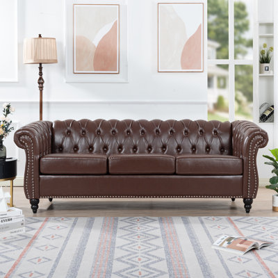 84.65" Rolled Arm Chesterfield 3 Seater Sofa
