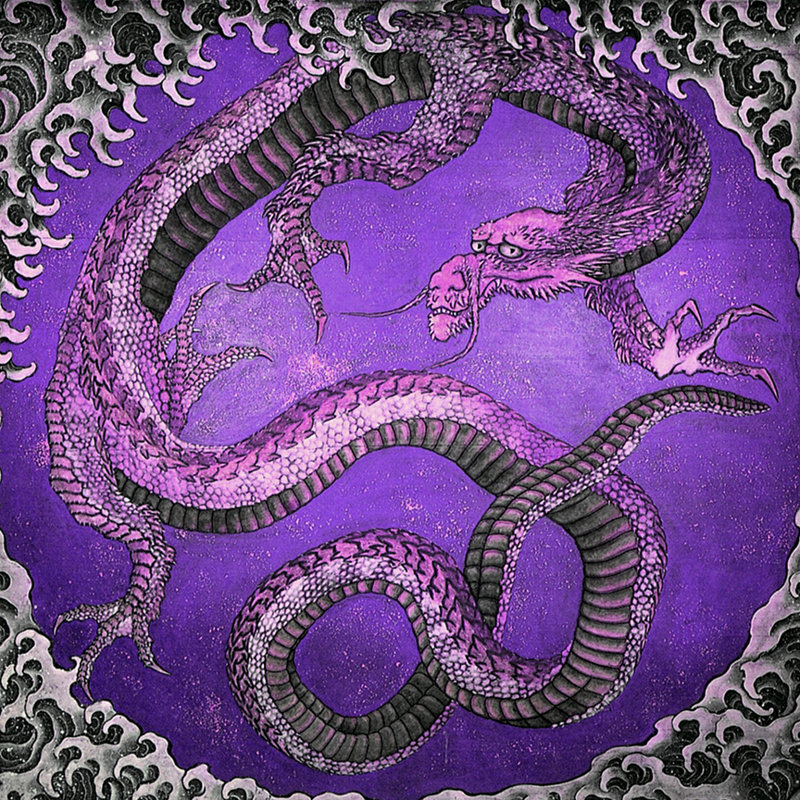 Décalcomanie murale amovible dragon japonaise, Mauve
