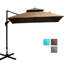 Patio Offset Umbrella Base, 360-Degree Rotatable, Double-Top, 8 Ribs, Simple Tilt Feature, Crank, Coffee With 360 Rotation, Double-Top Construction, Easy Tilt,