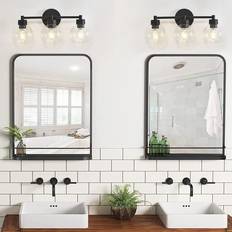Luminaire de meuble-lavabo noir mat avec abat-jour en verre transparent, applique murale de salle de bain 3 lumières pour miroir, cuisine et escalier, design industriel moderne