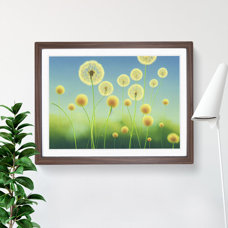 Sweet Dandelion Flowers 1 Piece Single Picture Frame Painting, 34cm H x 46cm W x 2cm D, Walnut