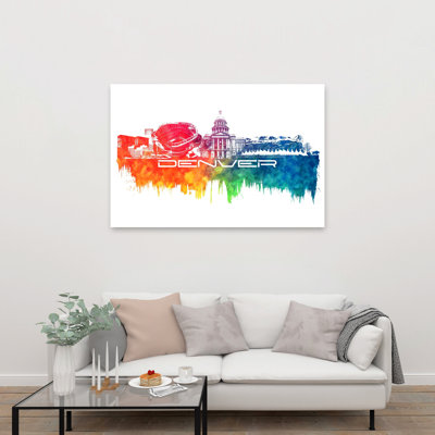 Colorful Denver Skyline Abstract Colorful Modern Architecture City Wall Art Print 1 Piece Wrapped Canvas Wall Art