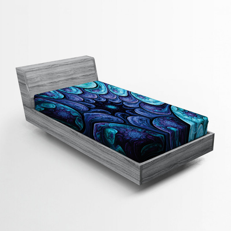 Microfiber Abstract Fitted Sheet, Full Fitted Sheet, Blue
