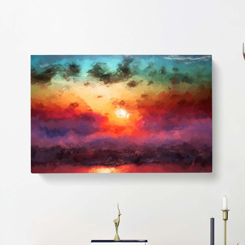 Rainbow Sunset Over The Ocean In Abstract - Wrapped Canvas Painting, 50cm H x 76cm W x 3cm D