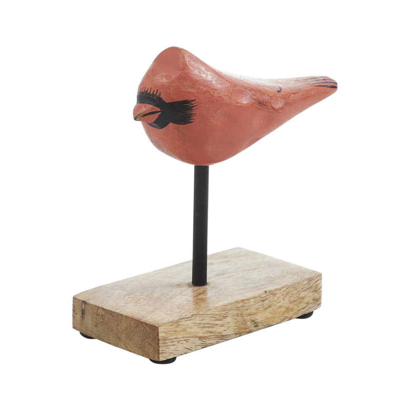 En vol, cardinal en bois naturel sur support en métal 5 x 5 x 2
