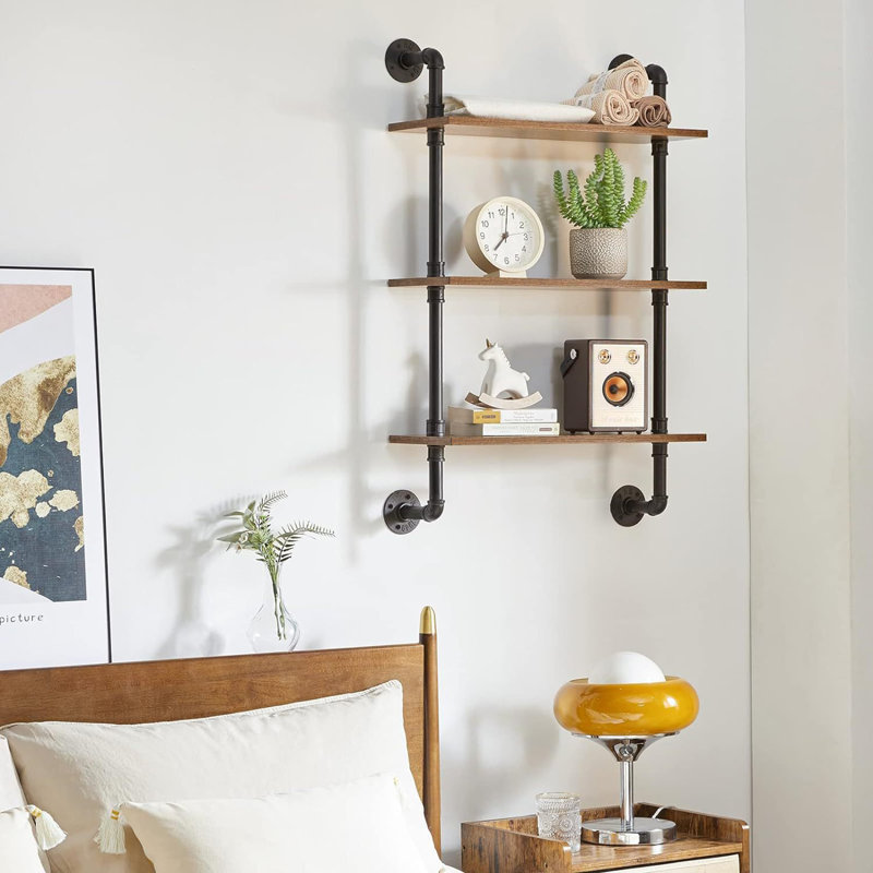 Storage Rack Floating Shelves Multi-layer Design Strong Load-bearing Smooth Edge Easy Assembly Rustic Wood Wall Shelves Organizer