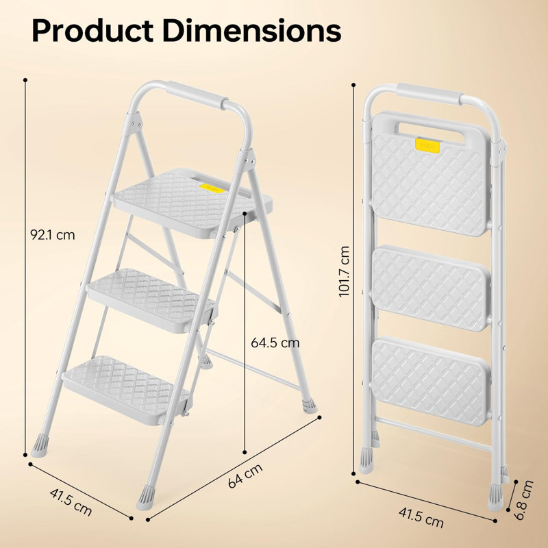 3 Step Folding Step Ladder for Home, Safety Lock
