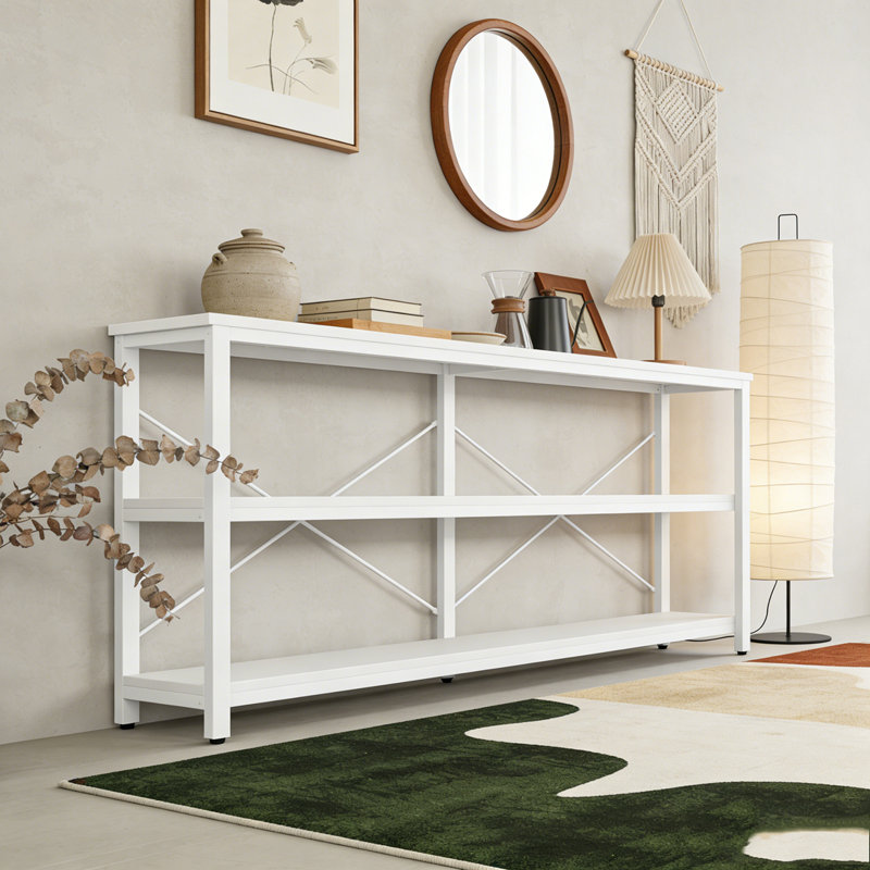 Console à 3 niveaux avec structure en métal, Blanc, H 35,43 po x l 70,87 po x P 11,81 po