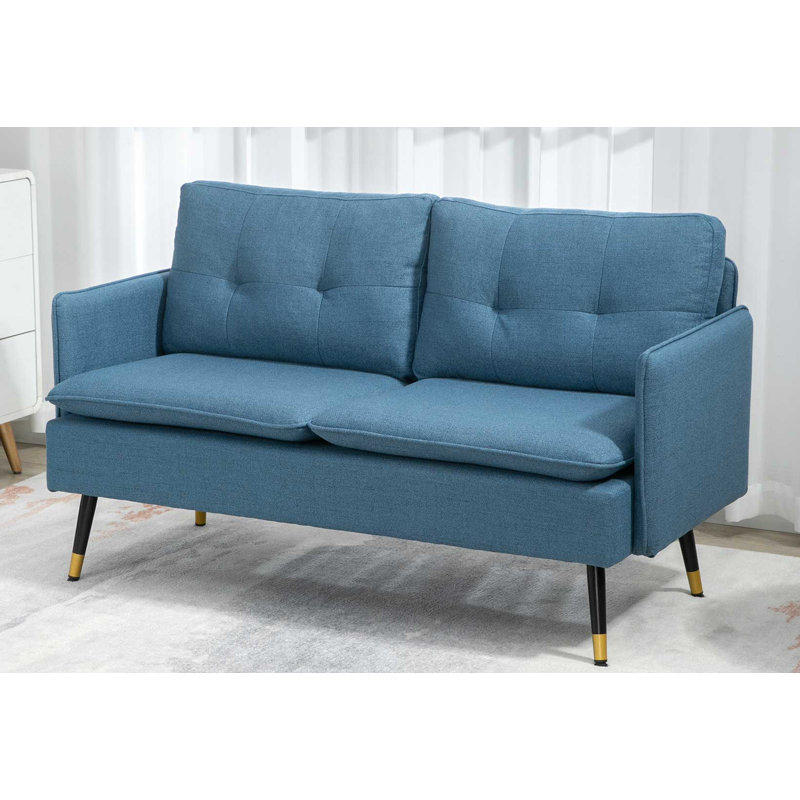 Tobergill 2 Seater Linen Look Tufted Sofa, Blue 