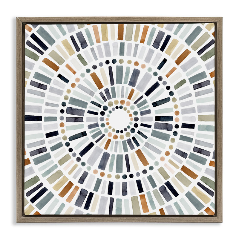 Cercle abstrait mosaïque rustique, H 18 po x l 18 po, Cadre flottant orme Montalcino