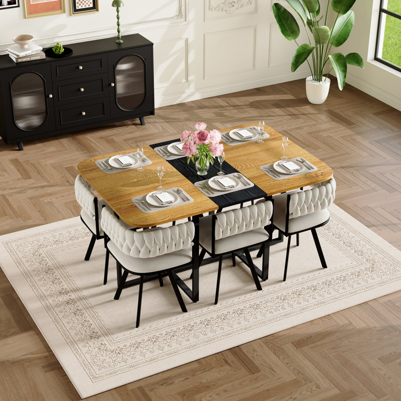 Ensemble de table de salle à manger rectangulaire 7 pièces, ensemble de table d'intérieur moderne pour salle à manger