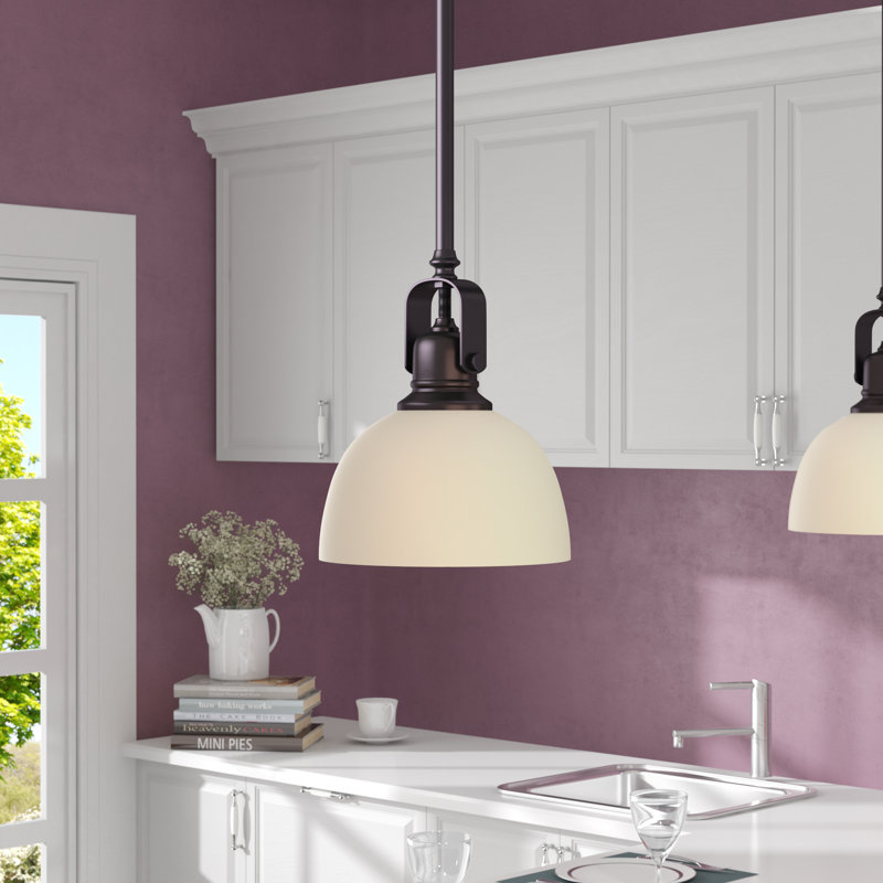 Luminaire suspendu en forme de dôme 1 lumière Abernathy, Bronze huilé, H 59,25 po x l 7 po