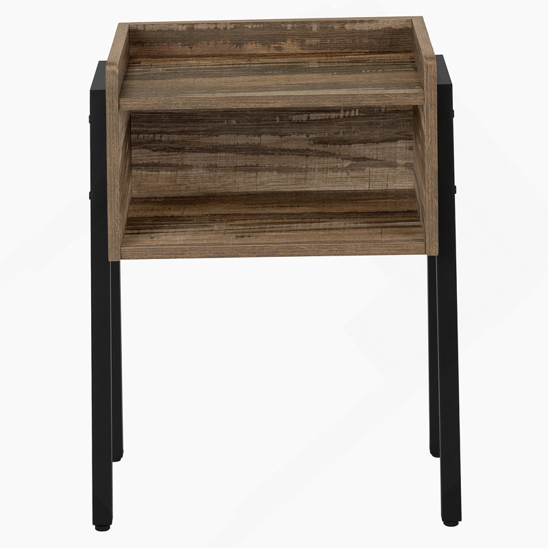 Table d'appoint, côté, bout, table de chevet, lampe, stratifié brun, métal noir, contemporain, moderne, Brun / Noir