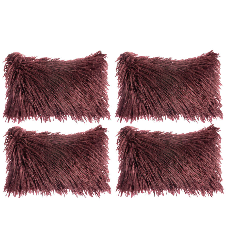 Housse de coussin rectangulaire en fausse fourrure seulement, Vin rouge