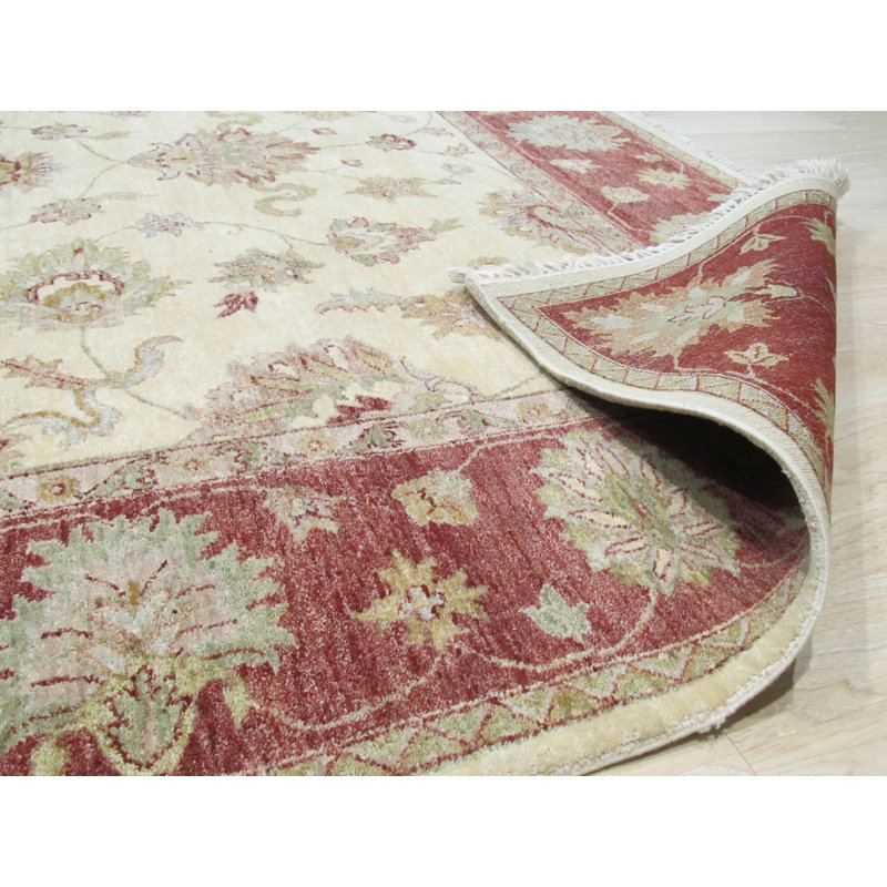 Tapis ivoire en laine noué à la main à motif symétrique classique traditionnel traditionnel moderne