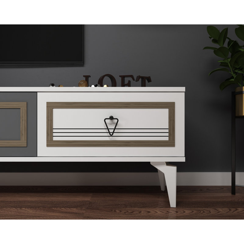 Savion Unfinished TV Stand for TVs up to 78", White/Brown/Grey
