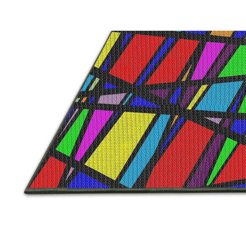 Tapis abstrait vert / bleu / rouge, Tapis de couloir 2 pi x 5 pi