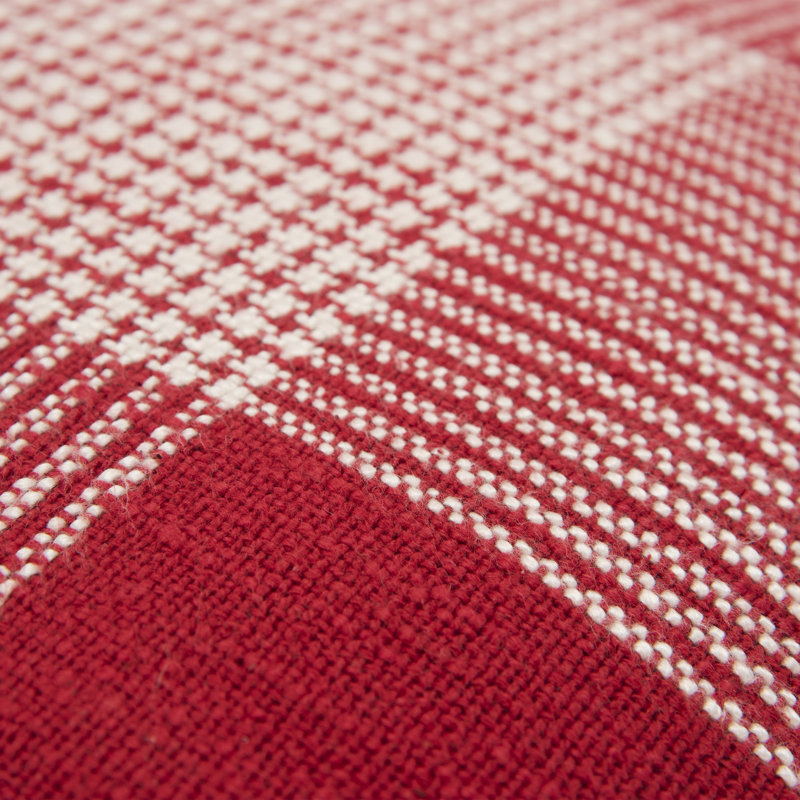 20" Red and White Woven Plaid Square Throw Pillow