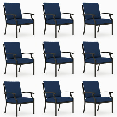 Chaise de salle à manger d'extérieur empilable en métal avec coussins (ensemble de 9)