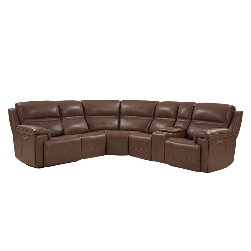 6 pièces, 2 fauteuils inclinables inclinables en cuir, appui-tête électrique , Cuir brun clair