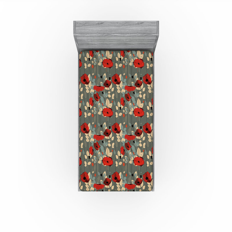 Drap-housse Ambesonne, paquet de 2, Gris / rouge / floral beige, Drap-housse simple TG