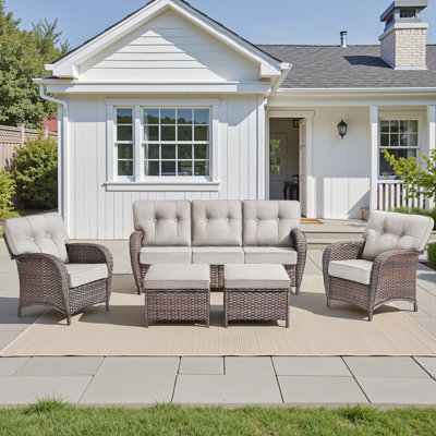 5 Piece Outdoor Furniture Patio Wicker Sofa Set, Outdoor Lounge Chairs With Coffee Table, Conversation Sets Patio Furniture Come With Removable Washable