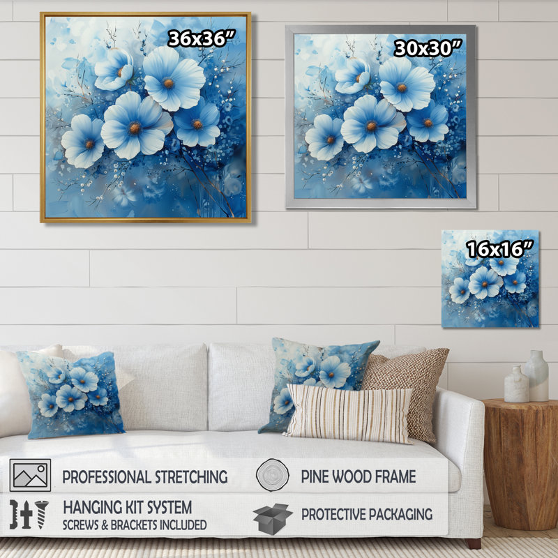 «Blue Poppies Winter Beauty III» - impression d'art mural coquelicots, Toile tendue, H 16 po x l 16 po x P 1 po