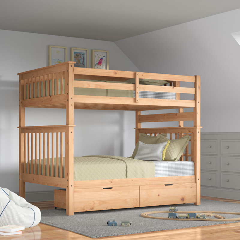 Abdullah Kids Bunk Bed with Drawers, Natural, Twin Over Twin