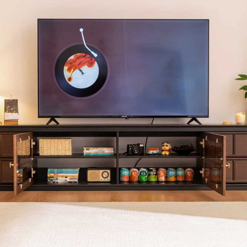 Meuble télé rétro en bois massif noir, 78.74