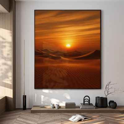 Très grande reproduction d'art sur toile - Orange Sunset Sunset sur des dunes de sable, décoration pour le salon ou la chambre à coucher