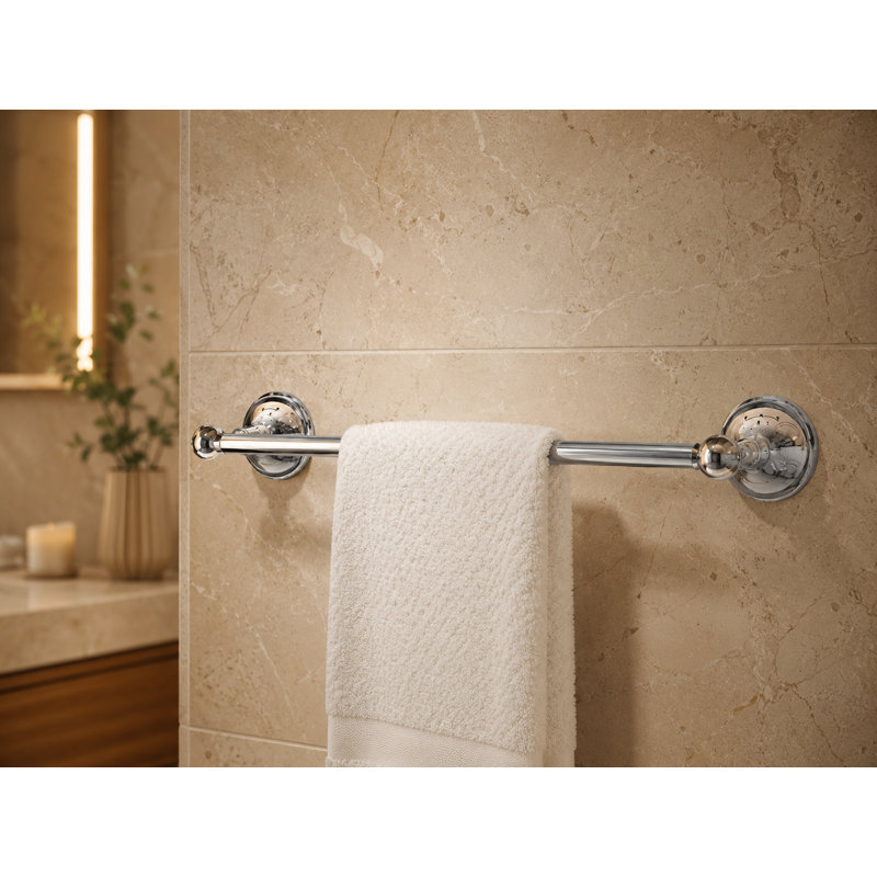 Tringle à serviettes murale en acier inoxydable 24 po avec finitions assorties pour un décor moderne, Chrome