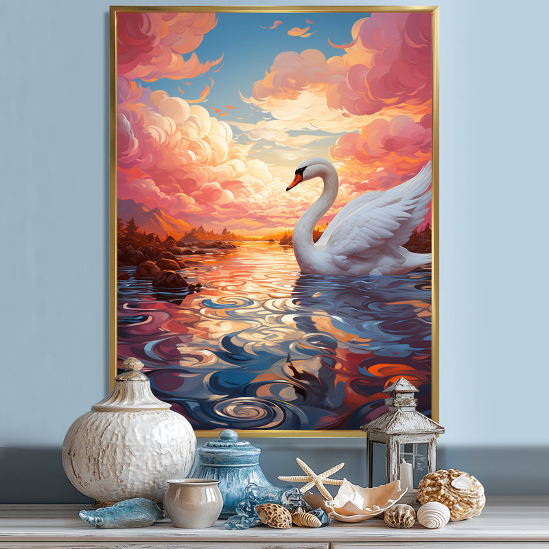 Décoration murale Graceful Mirage Swans I - Swans Animal, H 20 po x l 12 po, Cadre flottant doré
