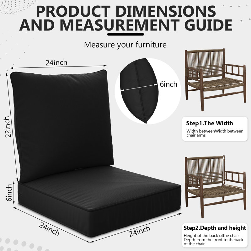 Ensemble de 4 coussins de siège profond 24 po x 24 po x 6 po pour l'extérieur, 4, Noir