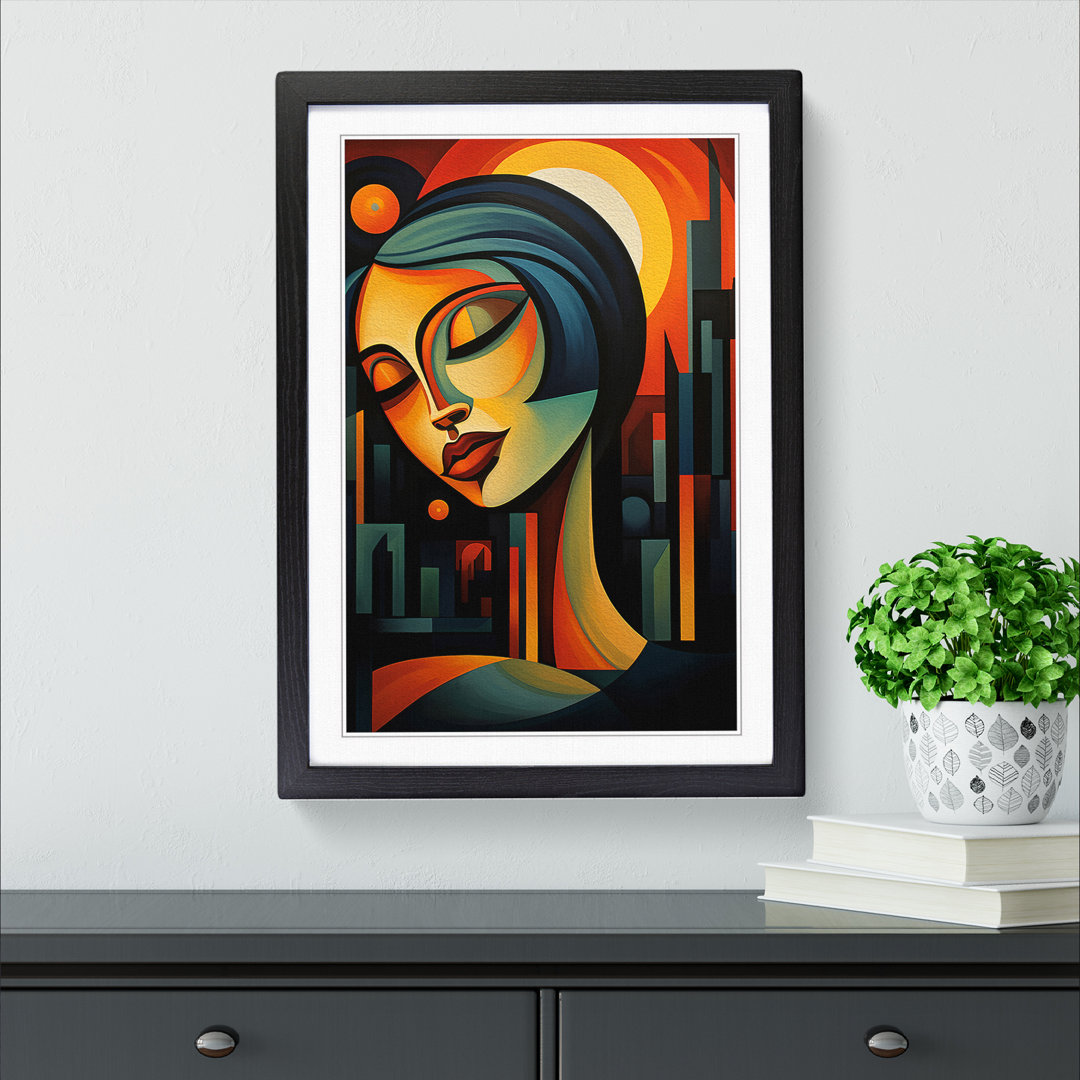 Art Deco Sunset Cubism Art - Framed Print