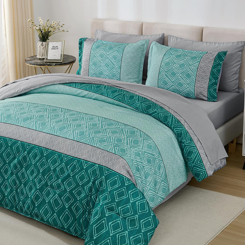 Ensemble d'édredon 7 pièces Boho, Vert sarcelle, Grand édredon et 6 pièces supplémentaires