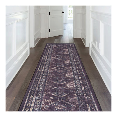 2'6''x10' Runner, Washable Rug, Low-Pile, Non-Slip, Non-Shedding, Foldable, Kid&Pet Friendly - Area Rugs for living room, bedroom, kitchen, dining room rug (Burgundy/Black, 2'6''x10')