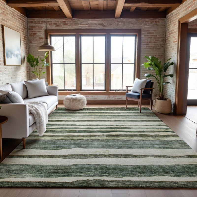 Premium Machine Washable Lyndhurst AMF1191 Stripes Rug, Rectangle 3' x 5'