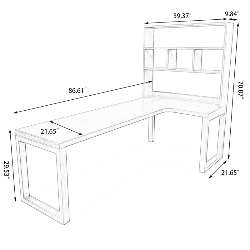 Bureau rectangulaire en bois massif brun noisette, H 29,6 po x l 86,7 po x P 39,4 po, Retour à droite