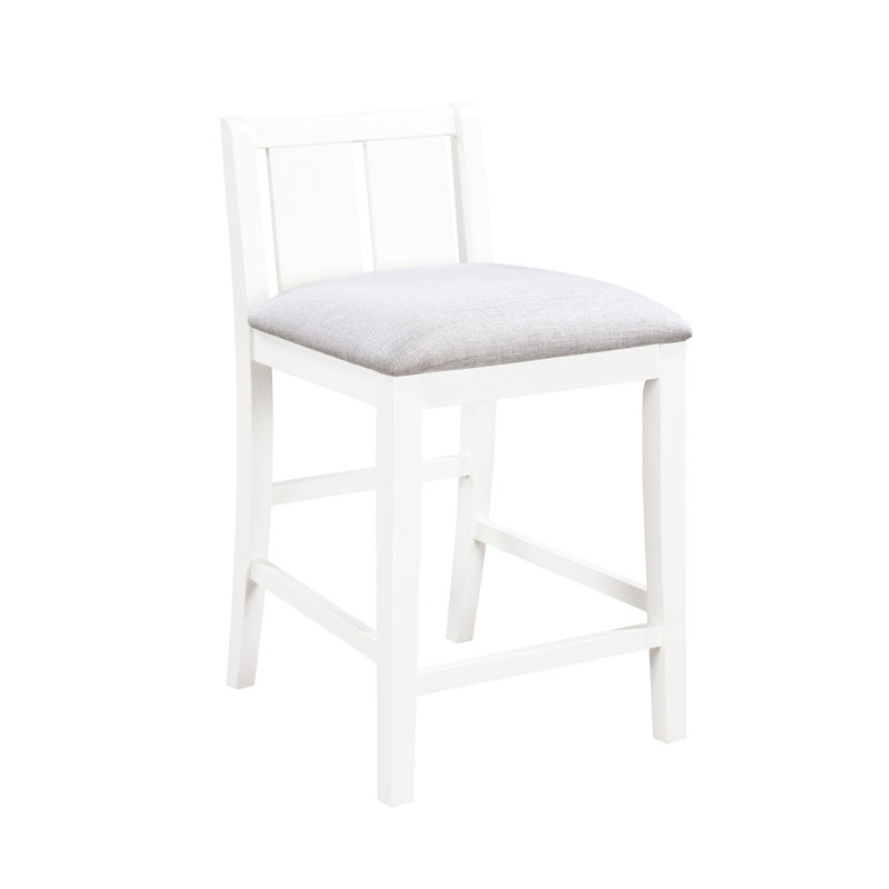 2 Siège de comptoir de 20 po de hauteur, tapissier blanc avec repose-pieds, bois d'hévéa, hauteur de 25 po, largeur, profondeur de 17,5 po, tissu de couleur crème à dossier de 8 po, duo de chaises élégantes et fabriqué à partir de tendances
