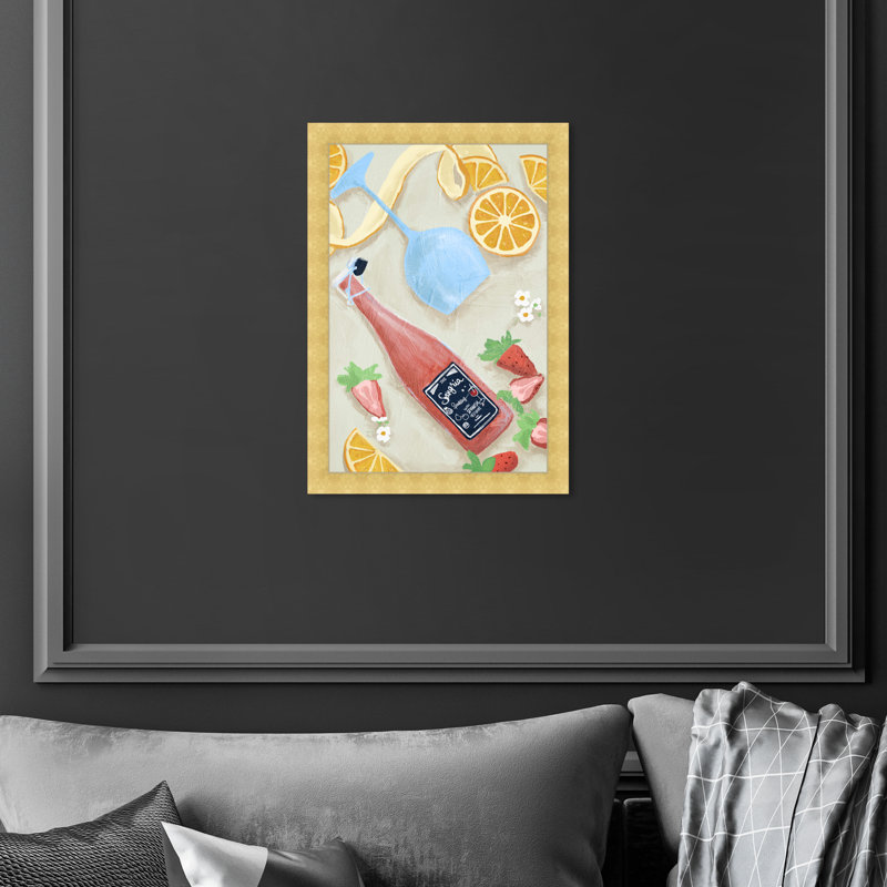 Sangria avec fruits - peinture sur toile, Papier avec cadre doré, H 38 po x l 26 po