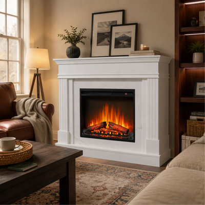 44 Inch Electric Fireplace with Mantel for Living Room, 23 Inch Fireplace Insert Heater, Realistic Log and Flame Effect, Remote Control and Timer