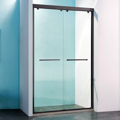 44-48 Inch Wide X 75 Inch High Double Sliding Shower Door, 5/16 Inch Thick Tempered Clear Glass, Matte Black Aluminum Alloy.