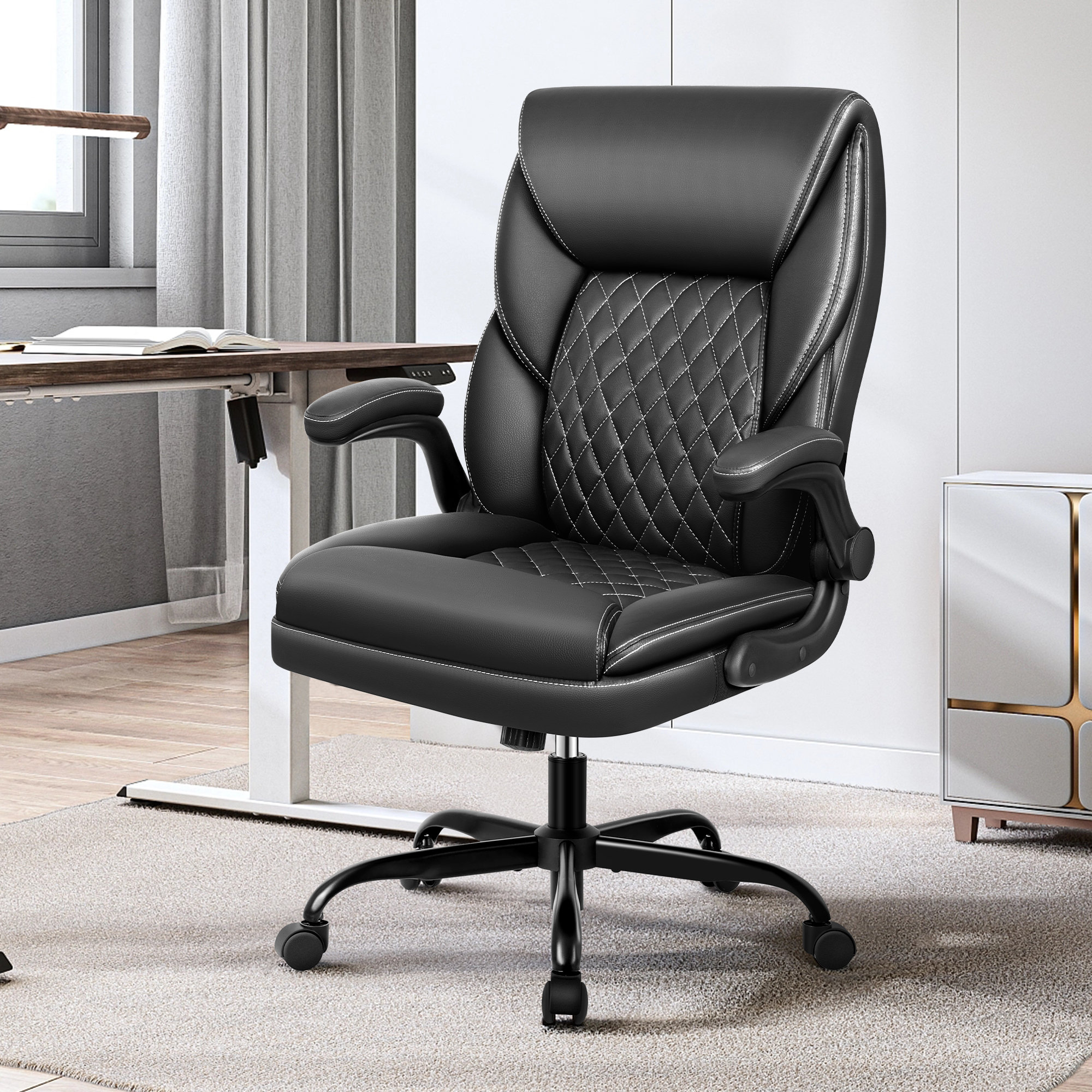 Silla de oficina para el hogar de cuero sintético ergonómica 3